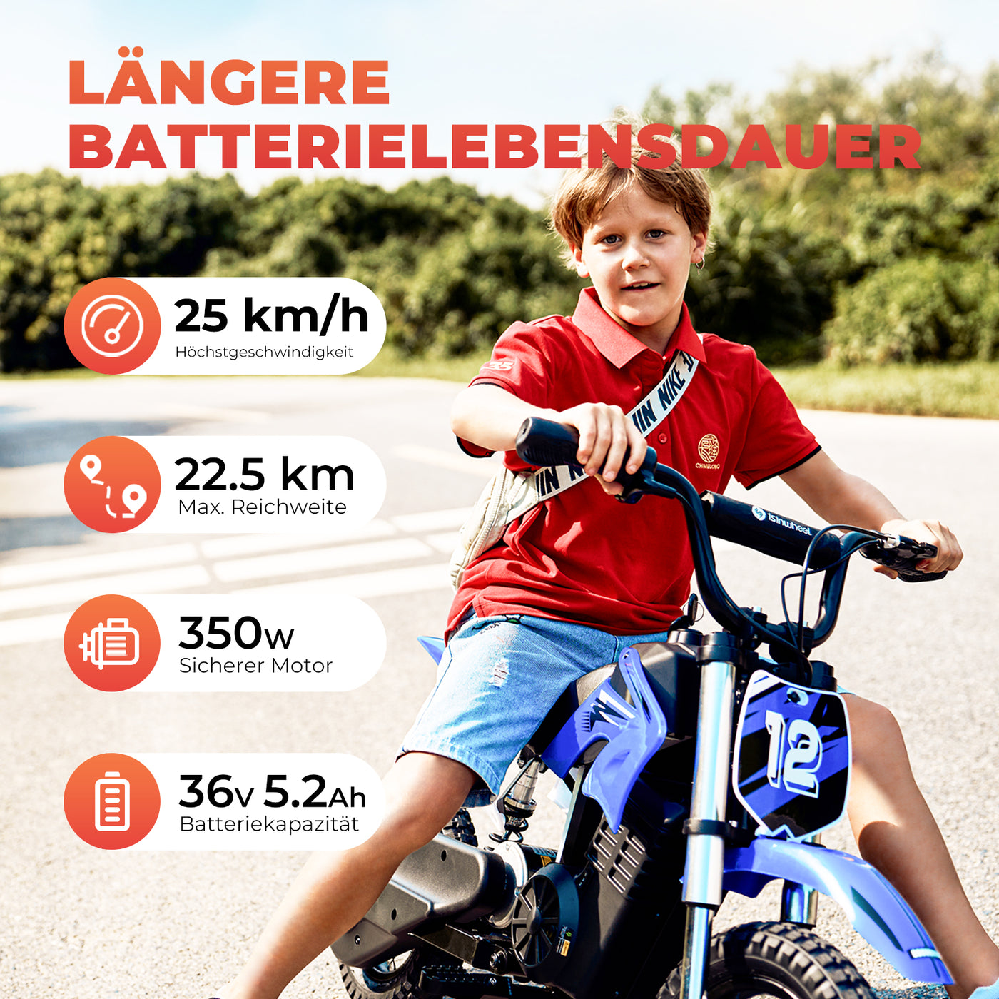 isinwheel A12 Elektrisches Dirt Bike für Kinder 36V 350W